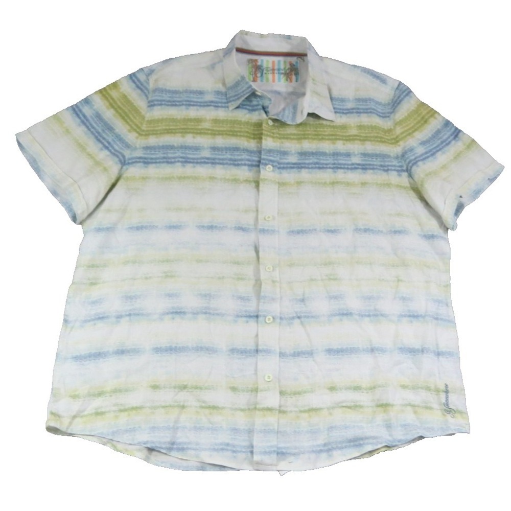 Margaritaville Somewhere Linen Striped Button Up Shirt Mens XXL Beach White Tops